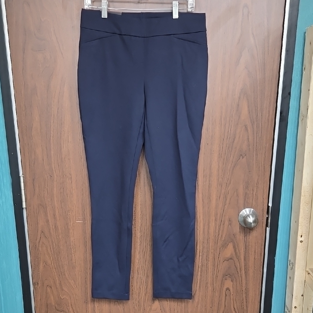 Dalia Size 8 Navy Blue Pull On Mid Rise Narrow Leg Trouser Pant